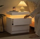 Modern White Nightstand With 2 Drawers And Led Ambient Lighting  Bedside Table