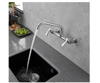 Double Handle Wall Mount Utility Kitchen Faucet 8  Swivel Spout Polished Chrome
