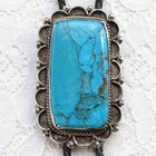 Vtg Navajo Large Turquoise Sterling Silver Bolo String Tie Unsigned Southwestern