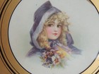 Antique Round 8 1 2  Flue Cover Art Print Framed Under Glass Purple Daisy Girl