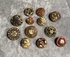 Victorian Hand Painted Metal Enamel Antique Button Group Of 12 Buttons 3 8   9 16   