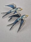 Vintage Enamel Bluebird Swallow Brooch Pin   Mid-century Figural Bird 