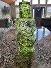 Vintage Indiana Glass Old Man Mountaineer Decanter Bottle Green shot Glass Hat