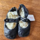 Vintage Black Leather Button Strap Baby Shoes Infant Toddler Collectible Display