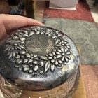 Antique Art Nouveau Sterling Silver Repouss     Cut Glass Powder Jar Daisy Wreath