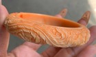 Old Chinese Dynasty Coral Carved Auspicious Phoenix Bird Flower Bracelet Bangle