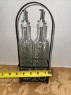 Olive Oil Glass Dispenser With Metal Holder - Olive Floral Pattern