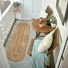 Rug Oval Runner Jute Handmade 100  Natural Jute Rustic Look Hand Braided Carpet