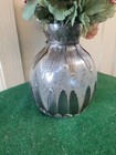 Pottery Barn Vintage Mercury Glass Vase Silver Filigree Feather W  Faux Flowers 