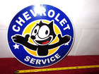 Vintage 11 3 4 In Chevy Service Felix Cat Adv Sign Heavy Metal Porcelain - S 343