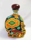 Blown Glass Skull Liquor Bottle   Huichol Art   Hand-beaded Mexican Folk Art