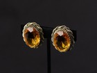 Vintage Whiting   Davis - Amber Crystal Cut Oval Clip-on Gold Earrings