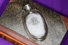 Unusual Large Thick Victorian Antique Crystal Sterling Silver Scent Bottle Flask