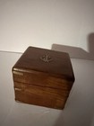 Vintage Nautical Wooden Trinket Box Brass Anchor Green Felt Lined 4  Tallh