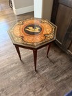 Vintage Italian Or Mediterranean Side Table With Inlaid Decor Details