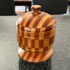Wood Lidded Jar Hand Turned Segmented Vintage Checkerboard Trinket Box Keepsake