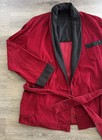 Vtg Mcm 50 s 60 s Red Corduroy Lounge Smoking Jacket Belted Art Deco 38         