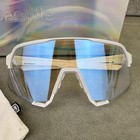100  S3 Cycling Shield Sunglasses Bastille Pearl White Frame Blue Mirrored Lens
