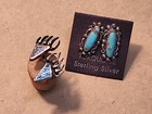 2 Pairs Of Vintage Native American Sterling Silver   Turquoise Pierced Earrings