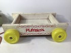 Vtg Playskool  White Wooden Wagon W  Red Graphics   Pull String  Wagon Only