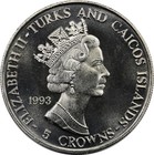 Turks And Caicos Islands - 5 Crowns - 1993 - Unc - Ski Jumper