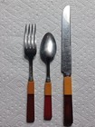 3 Pc Set Cardinal Stainless Cherry Butterscotch Bakelite 2 Tone Vintage Antique