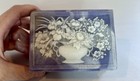 Vintage Incolay Stone Purple Floral Jewelry Trinket Box Hinged Velvet Lined Usa