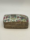 Chinese Shard Box Porcelain And Hammered Silver Plate Vintage 1982 Trinket