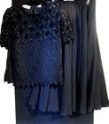 Lawrence Kazar New York 100  Silk 2 Pc Black Beaded Top Flare Skirt Set Sz L