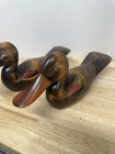Pair Vintage Korean Wedding Ducks Hand Carved Painted Wood Folk Art 13    14   
