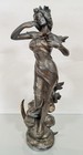 Antique French 20thc Young Lady Art Nouveau Bronzed Metal Sculpture Figure Woman