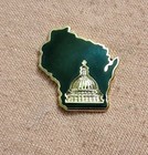 Wisconsin State Map Shape With Gold Tone Capitol Building Lapel Pin