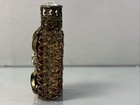 Vintage Ornate Jeweled Perfume Bottle Amber Glass Filigree Metalwork  Rhinestone