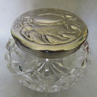 Vintage Waterford Crystal Vanity Powder Jar W Art Nouveau Silver Plated Lid