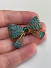 Antique Italian Blue Enamel Work Filigree 800 Silver Bow Brooch
