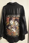 Beatles  Men   s L Black Pleather Shirt jacket front Painted Graphic Print Pockets
