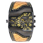 Oulm Men s Sports Military Dual Time Zone Dial Yellow Leather Quartz Wrist Watch