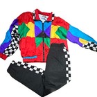 Rare Kids 80   s London Fog Retronylon Wind Breaker Track Suit Black white Checker