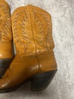 Vintage Austin Hall Tan Leather Cowboy Boots     Leaf flame Stitch Design Feb 1991