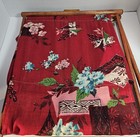 Vintage Folding Sewing Knitting Stand Caddy Bag Floral Wood Frame Retro