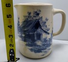 P r  Storie Pottery Co  Country Barn Scene Flo Blue Pitcher Crock 1989 Signed