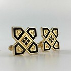 Vintage Anson Cuff Links Geometric Black Gold Tone Shirt Wedding Party Man Gift