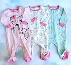Gerber Baby Girl Gerber Sleep And Play Fox Size 0-3 Months Sleepers 3pc New