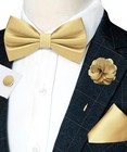  Solid Color Bow Tie And Pocket Square With Lapel Pin Cufflinks Champagne Gold