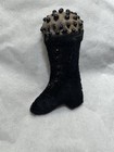 Victorian Antique Black Velvet Boot Shaped Pin Cushion With Old Pins