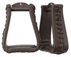 Western Stirrups - Oversized - 6 x6  - Leather Covered - Black  Light  Dark Oil