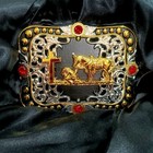 Praying Cowboy Western Belt Buckle Silver Goldtone Black Red Rhinestone Accents 