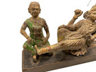 Antique 1800   s Hand Carved Wood Temple Sculpture Hindu God Figures Statues India