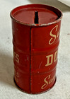 Vtg 1930s Switch To Dodge And Save Money Metal Oil Barrel Advertising Coin Bank