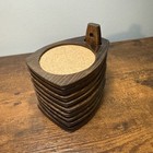 Vintage Mid Century Mcm 9pcs Set  Hard Wood Teardrop 8 Coasters Cork  1 Holder